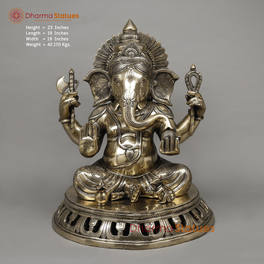 Brass Ganesh Seated, Fine Smooth Finish, 23"