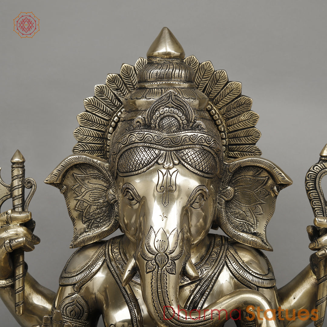 Brass Ganesh Seated, Fine Smooth Finish, 23"