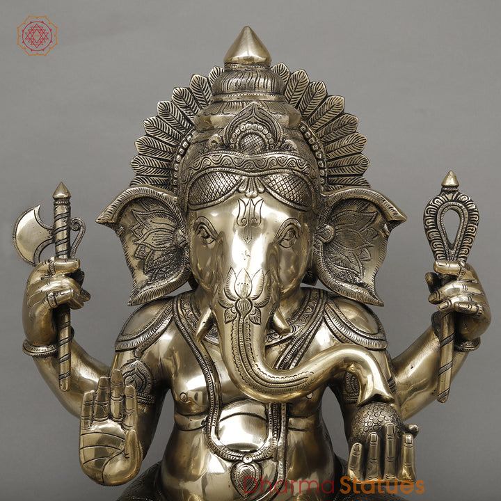 Brass Ganesh Seated, Fine Smooth Finish, 23"