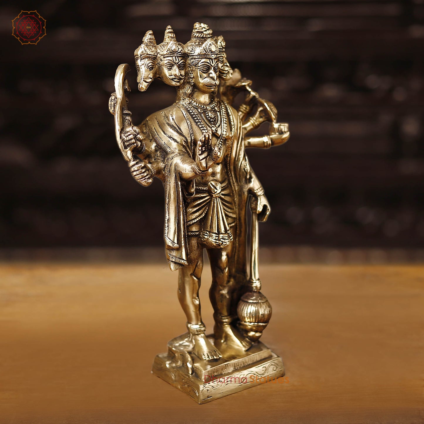 Brass Panchmukhi Hanuman, Fine Golden work 13.5"