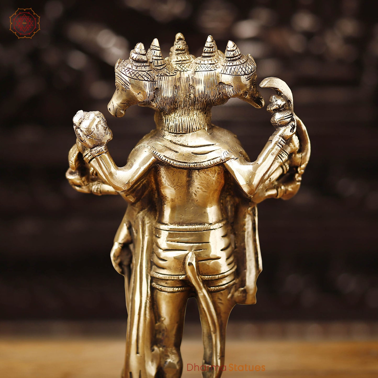 Brass Panchmukhi Hanuman, Fine Golden work 13.5"