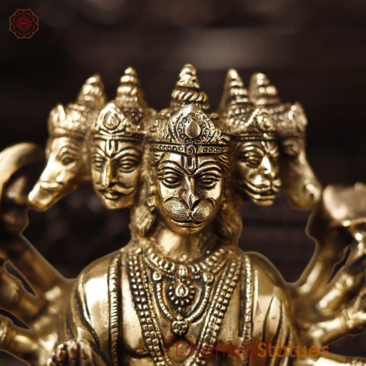 Brass Panchmukhi Hanuman, The Brass Statue Shows lord Hanuman. 13.5"