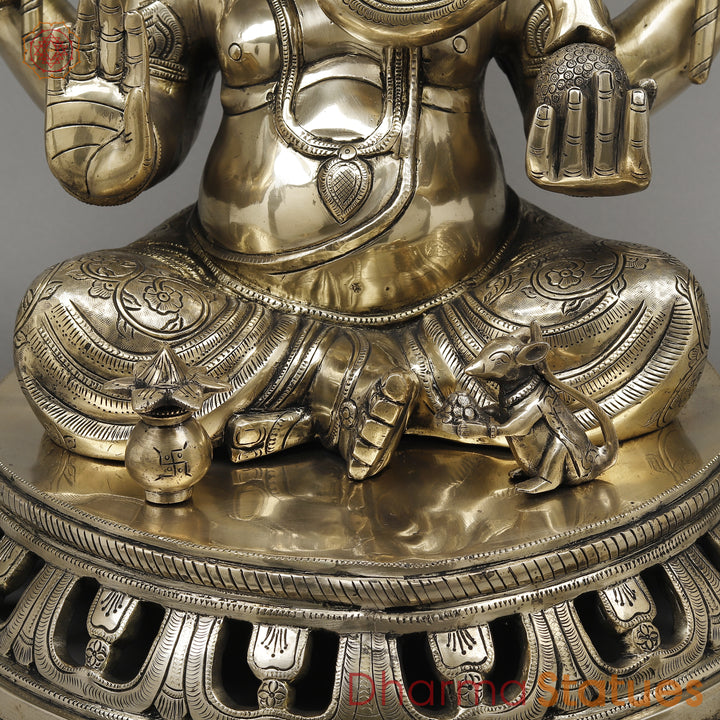 Brass Ganesh Seated, Fine Smooth Finish, 23"