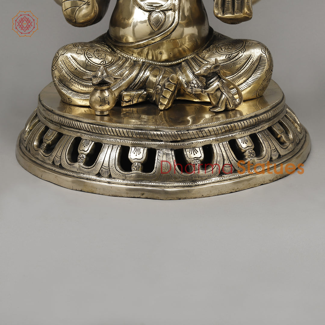 Brass Ganesh Seated, Fine Smooth Finish, 23"