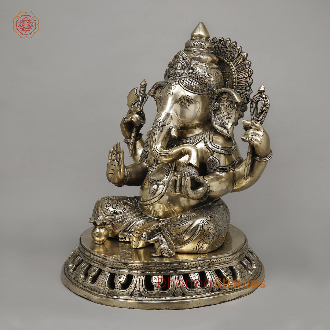 Brass Ganesh Seated, Fine Smooth Finish, 23"