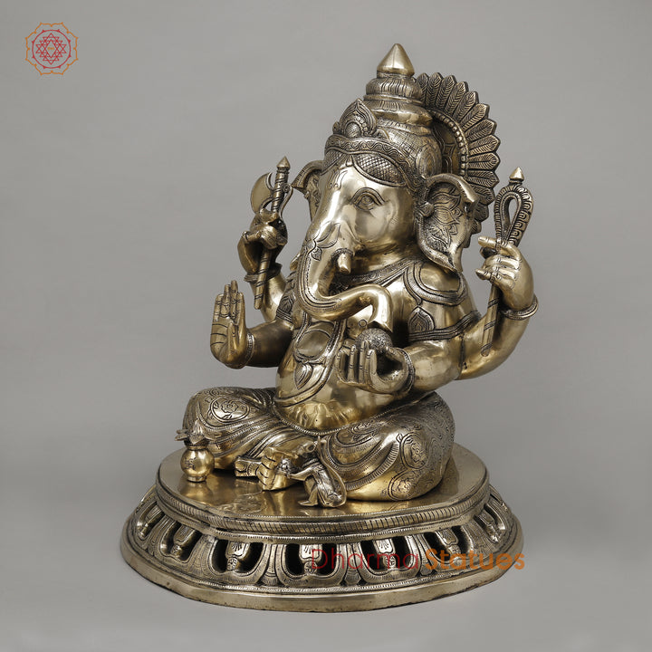 Brass Ganesh Seated, Fine Smooth Finish, 23"