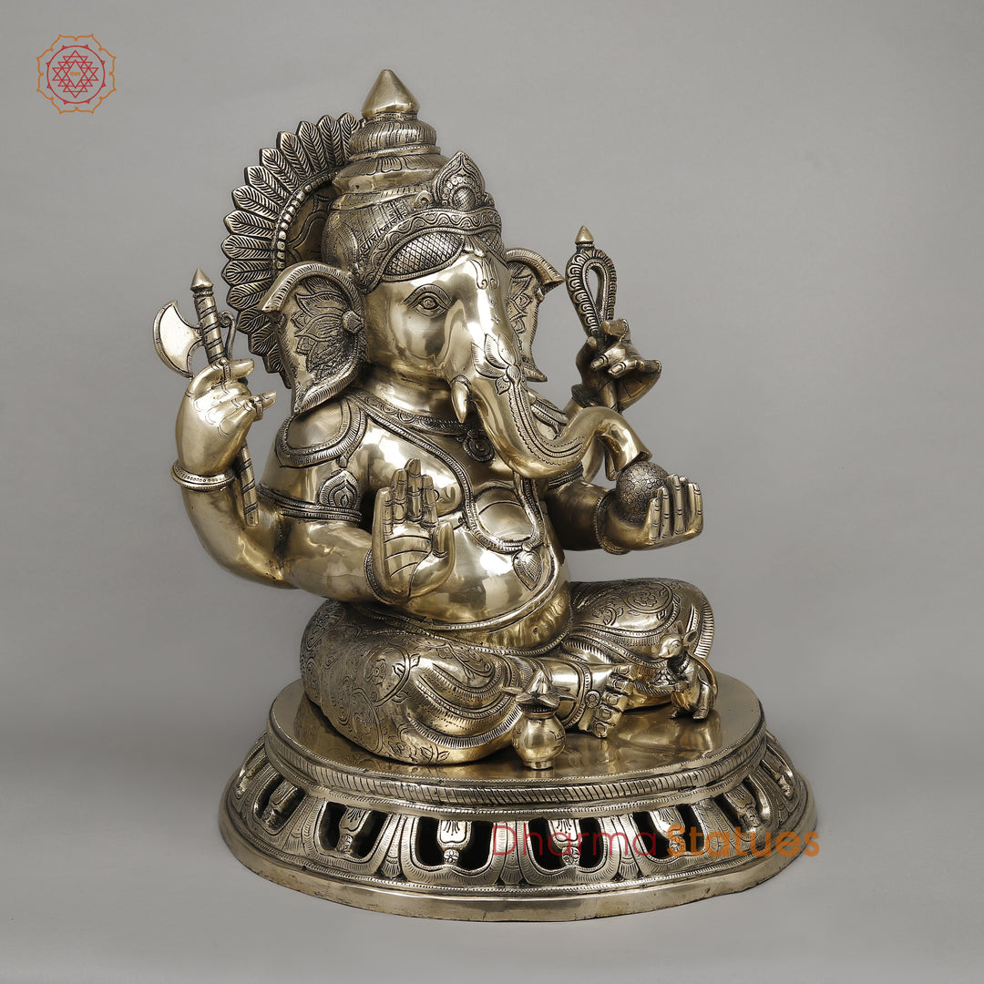 Brass Ganesh Seated, Fine Smooth Finish, 23"