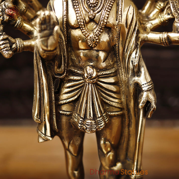 Brass Panchmukhi Hanuman, The Brass Statue Shows lord Hanuman. 13.5"