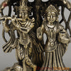 Brass Radha Krishna Playing Flute Under Tree with Peacock, Fine Golden Finish, 7.5"