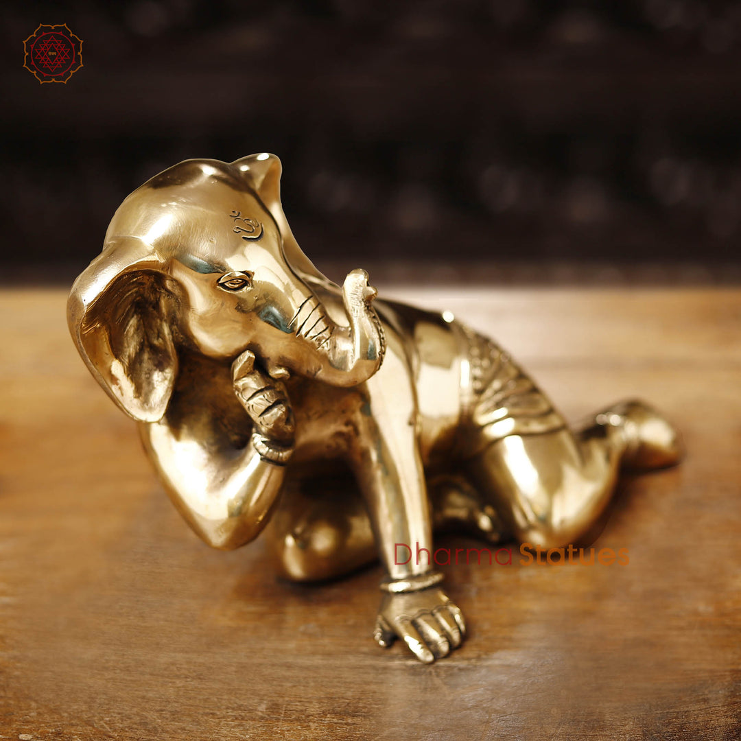 Brass Baby Ganesh Crawling Small, Smooth Finish, 7"