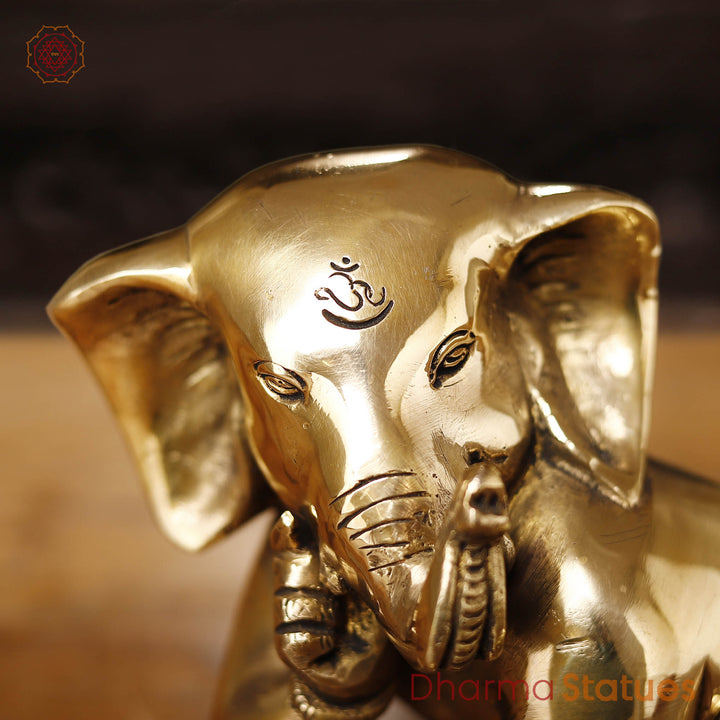 Brass Baby Ganesh Crawling Small, Smooth Finish, 7"