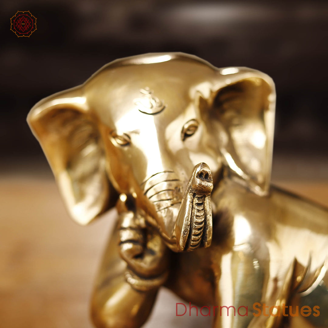 Brass Baby Ganesh Crawling Small, Smooth Finish, 7"