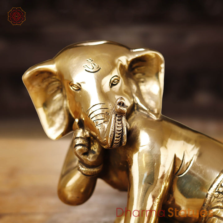 Brass Baby Ganesh Crawling Small, Smooth Finish, 7"