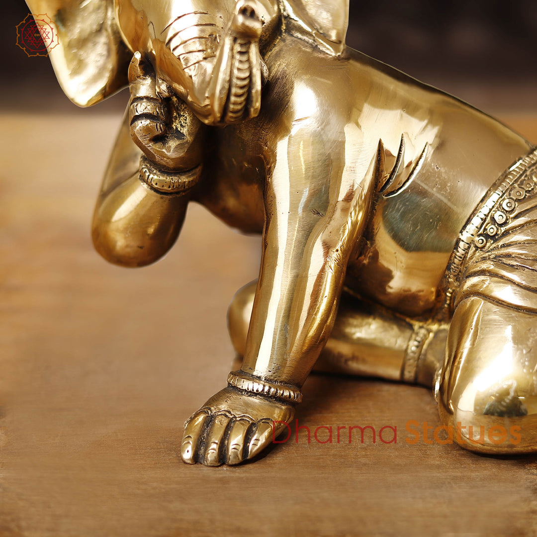 Brass Baby Ganesh Crawling Small, Smooth Finish, 7"