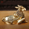 Brass Nandi Statue, Divine Guardian of Lord Shiva, Fine Golden Finish 10"