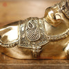 Brass Nandi Statue, Divine Guardian of Lord Shiva, Fine Golden Finish 10"