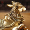 Brass Nandi Statue, Divine Guardian of Lord Shiva, Fine Golden Finish 10"