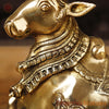 Brass Nandi Statue, Divine Guardian of Lord Shiva, Fine Golden Finish 10"