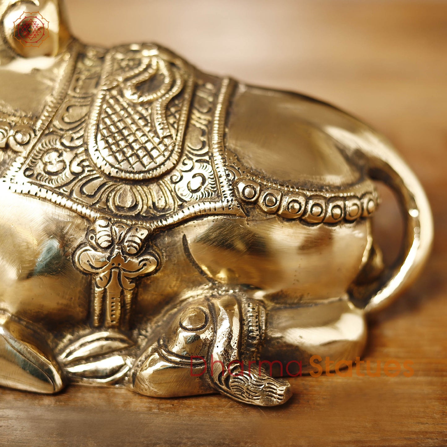 Brass Nandi Statue, Divine Guardian of Lord Shiva, Fine Golden Finish 10"