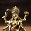 Brass Kali Idol- Goddess Kali Standing On Lord Shiva's Chest, Golden Finish 9"