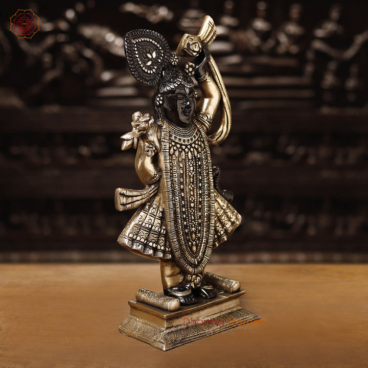 Brass Shrinath Statue, Golden & Black Patina Finish, 17"