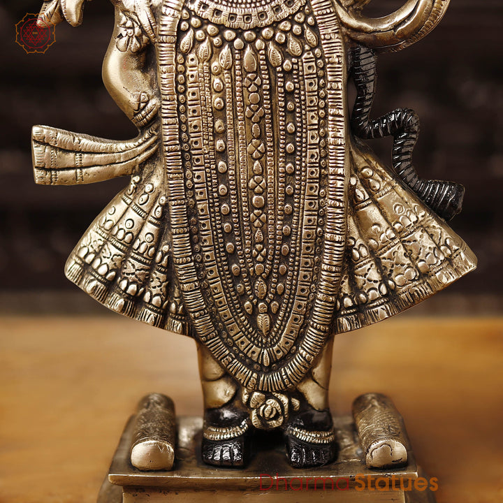 Brass Shrinath Statue, Golden & Black Patina Finish, 17"