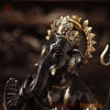 Brass Raksha Ganesh Standing With Many Hands, Black & Gold finish 19"