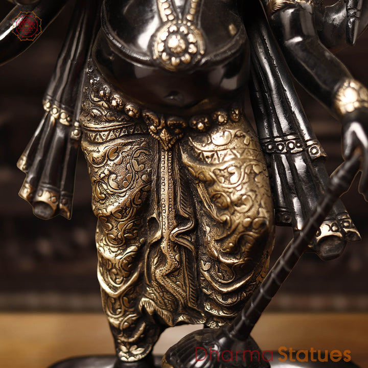 Brass Raksha Ganesh Standing With Many Hands, Black & Gold finish 19"