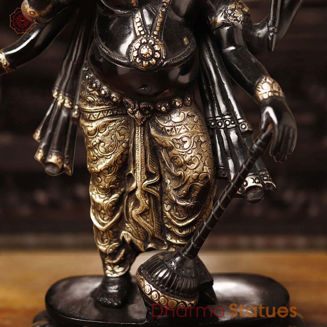 Brass Raksha Ganesh Standing With Many Hands, Black & Gold finish 19"