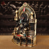 Brass Ganesh Temple with a Pinch of stone work, Black Gold, 18.5"