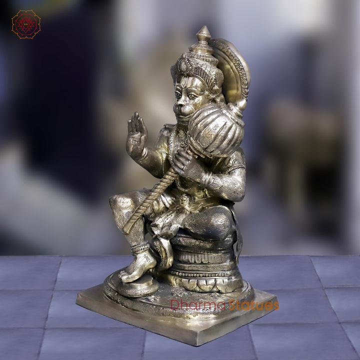 Brass Hanuman Seated in Blessing Posture, Fine Golden Finish, 30"