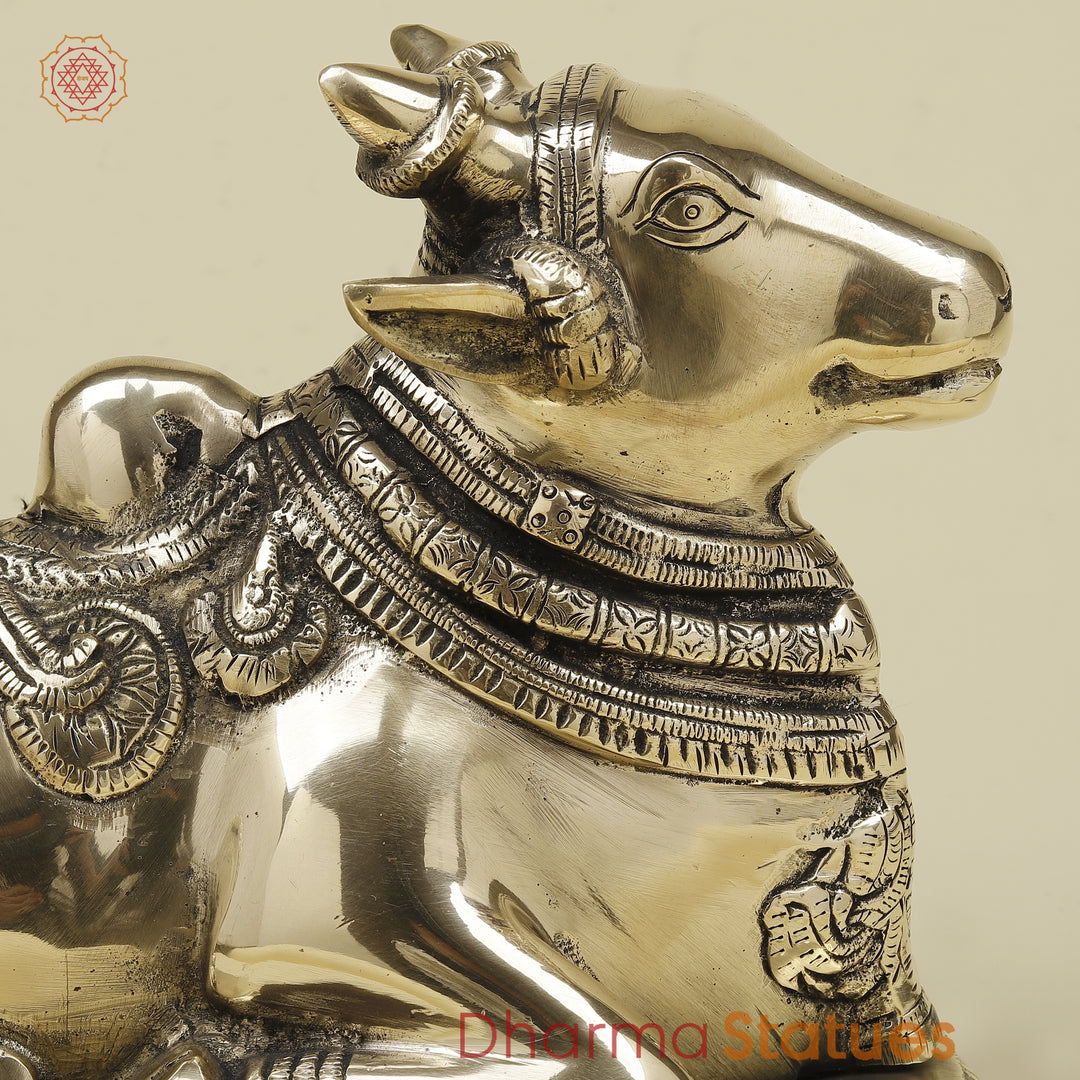 Brass Nandi Seated on Base, Fine Smooth Finish, 7.5"