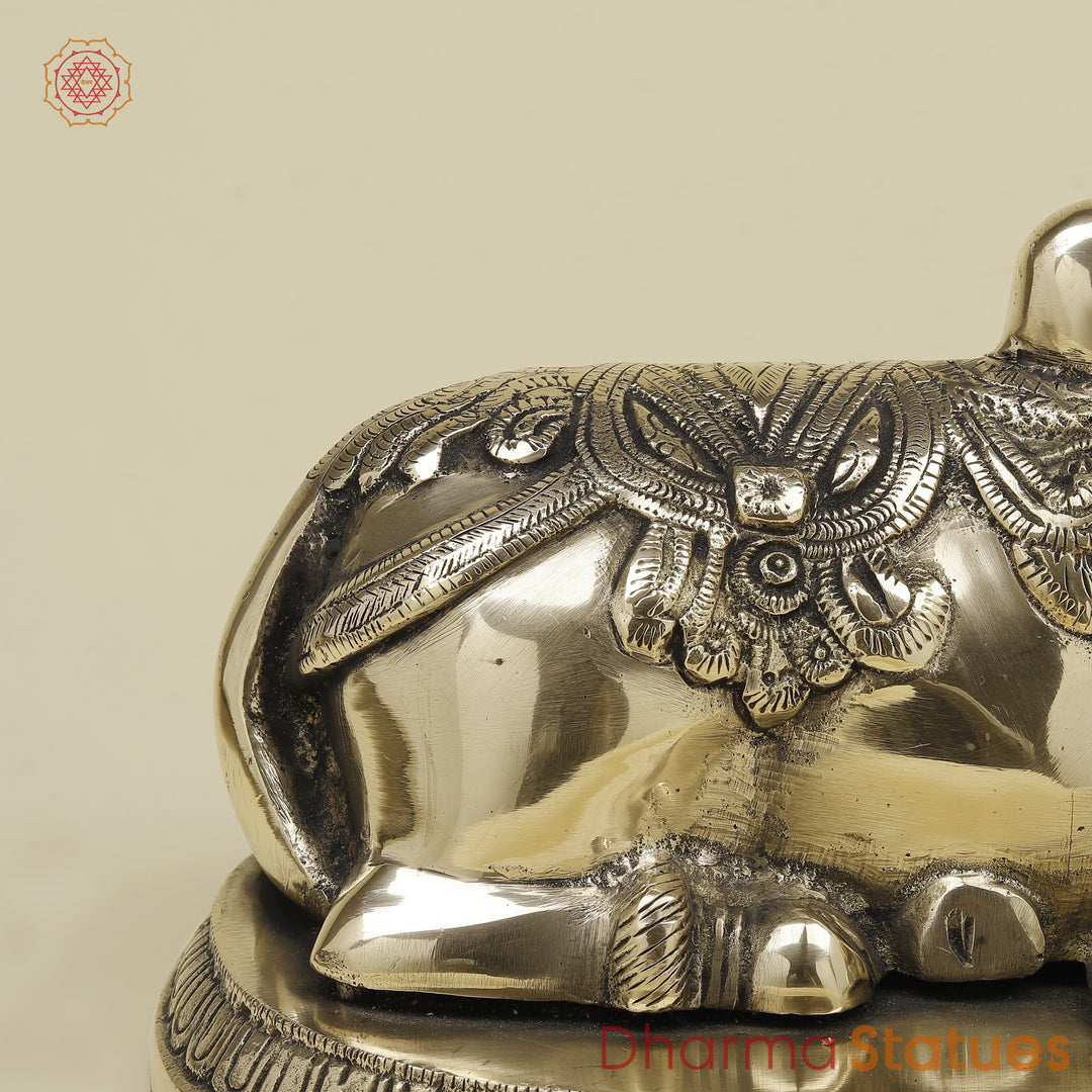 Brass Nandi Seated on Base, Fine Smooth Finish, 7.5"