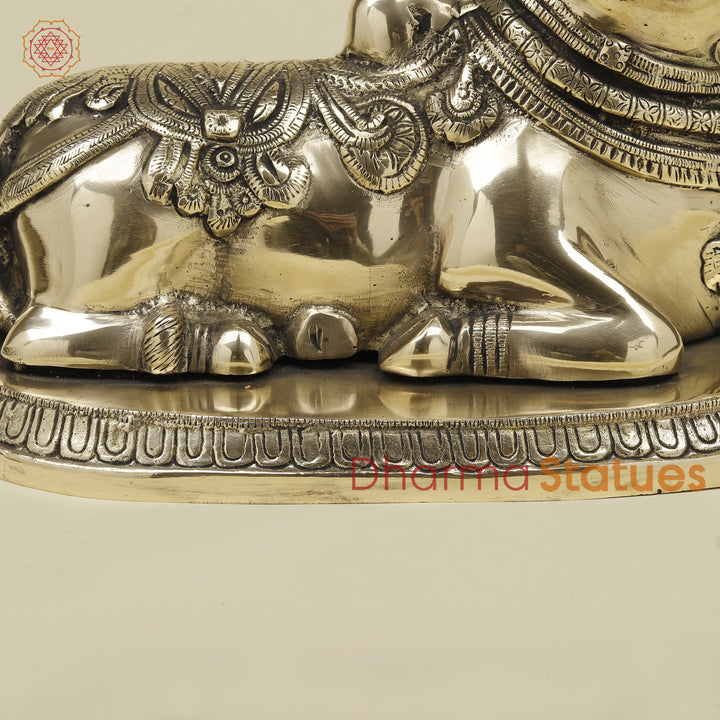 Brass Nandi Seated on Base, Fine Smooth Finish, 7.5"