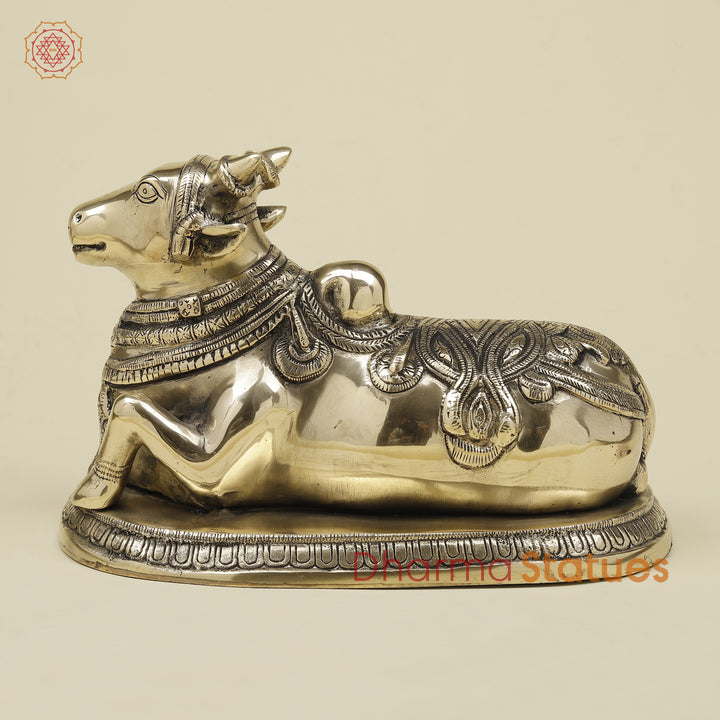 Brass Nandi Seated on Base, Fine Smooth Finish, 7.5"