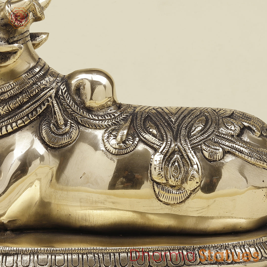 Brass Nandi Seated on Base, Fine Smooth Finish, 7.5"