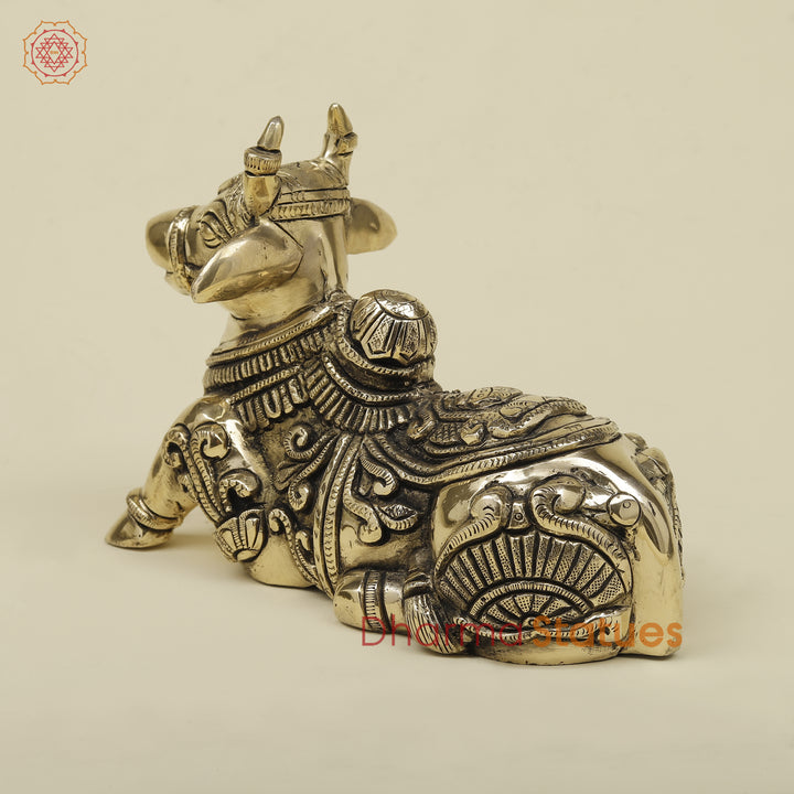 Brass Nandi Seated, Fine Golden Finish, 7.5"