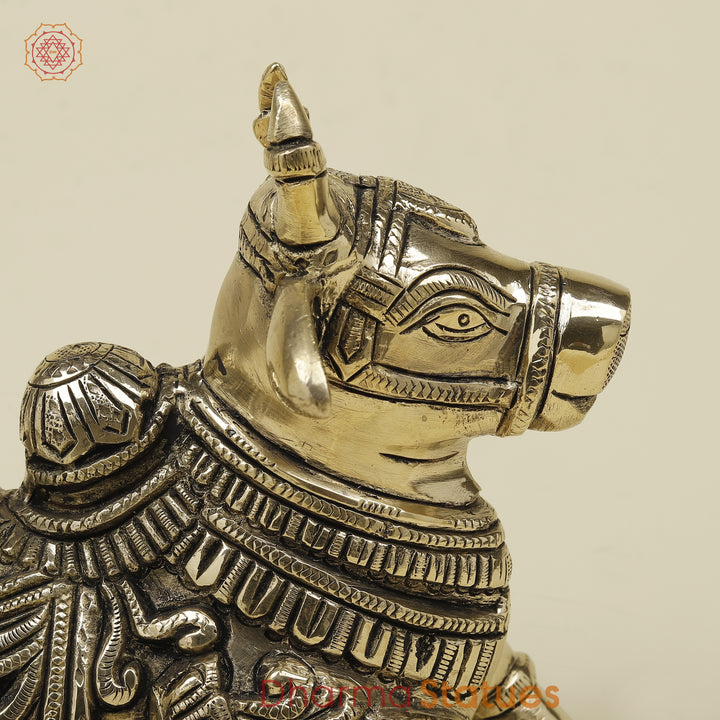 Brass Nandi Seated, Fine Golden Finish, 7.5"