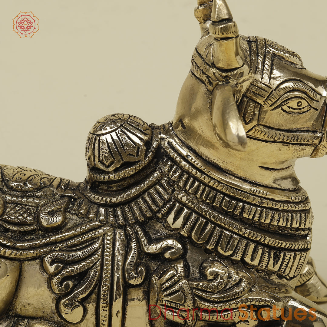 Brass Nandi Seated, Fine Golden Finish, 7.5"