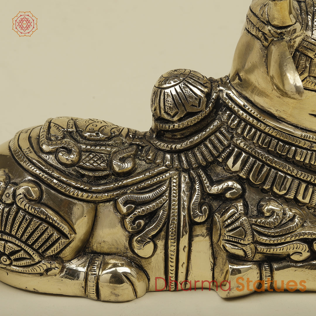 Brass Nandi Seated, Fine Golden Finish, 7.5"