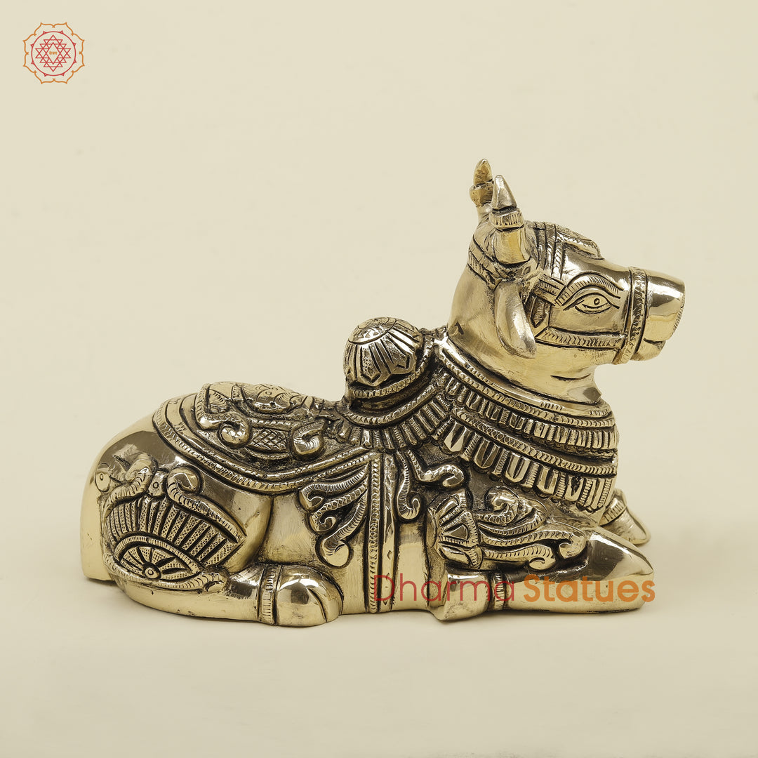 Brass Nandi Seated, Fine Golden Finish, 7.5"