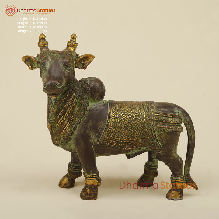 Brass Nandi Standing, Green Patina Finish with Golden Accent, 11"