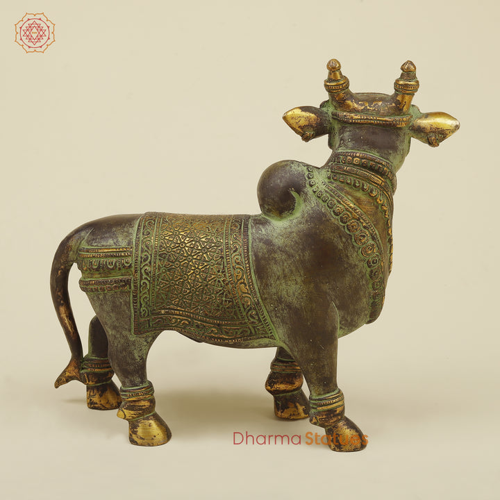 Brass Nandi Standing, Green Patina Finish with Golden Accent, 11"