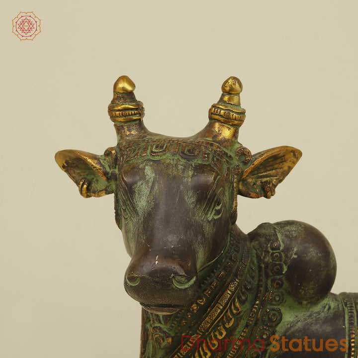 Brass Nandi Standing, Green Patina Finish with Golden Accent, 11"