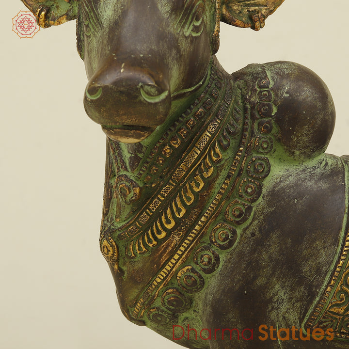 Brass Nandi Standing, Green Patina Finish with Golden Accent, 11"