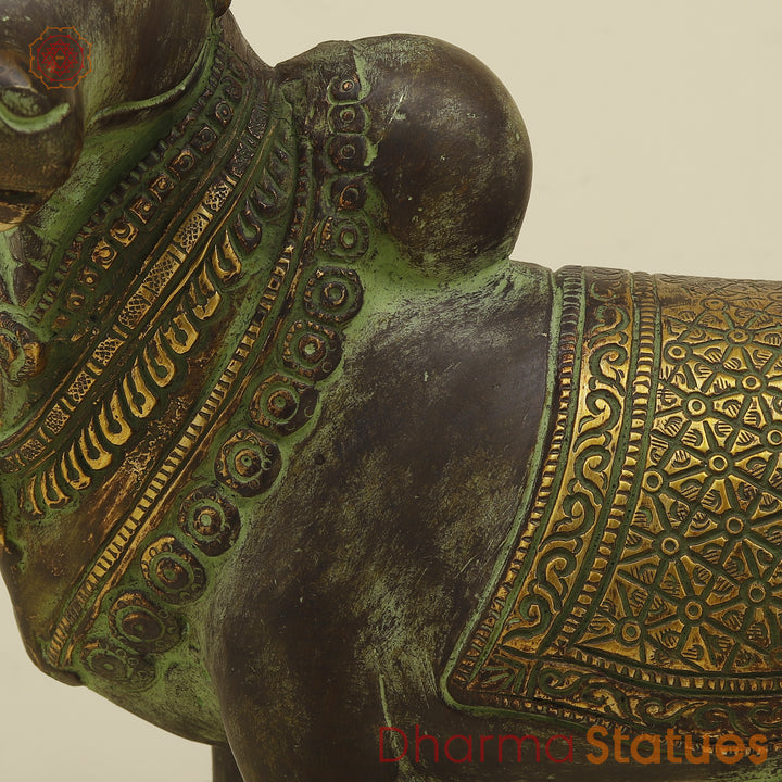 Brass Nandi Standing, Green Patina Finish with Golden Accent, 11"