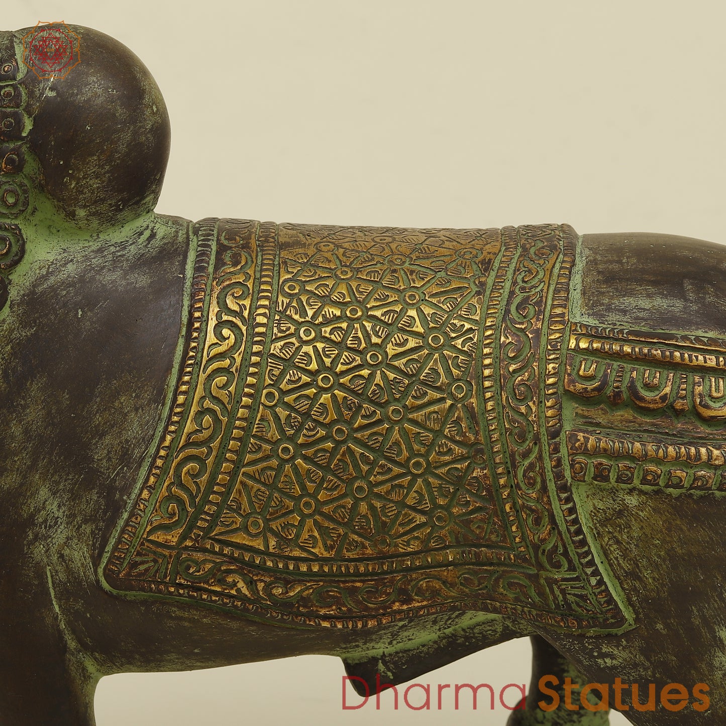 Brass Nandi Standing, Green Patina Finish with Golden Accent, 11"