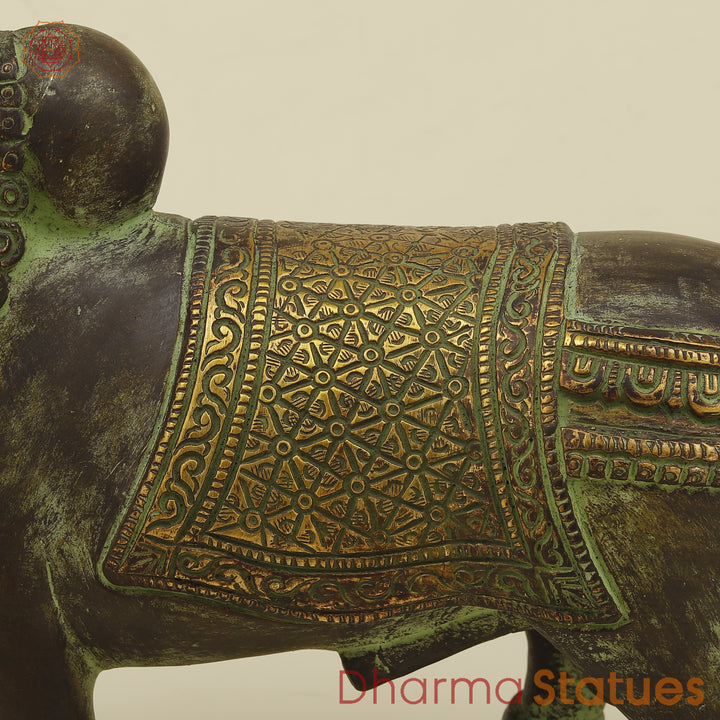 Brass Nandi Standing, Green Patina Finish with Golden Accent, 11"