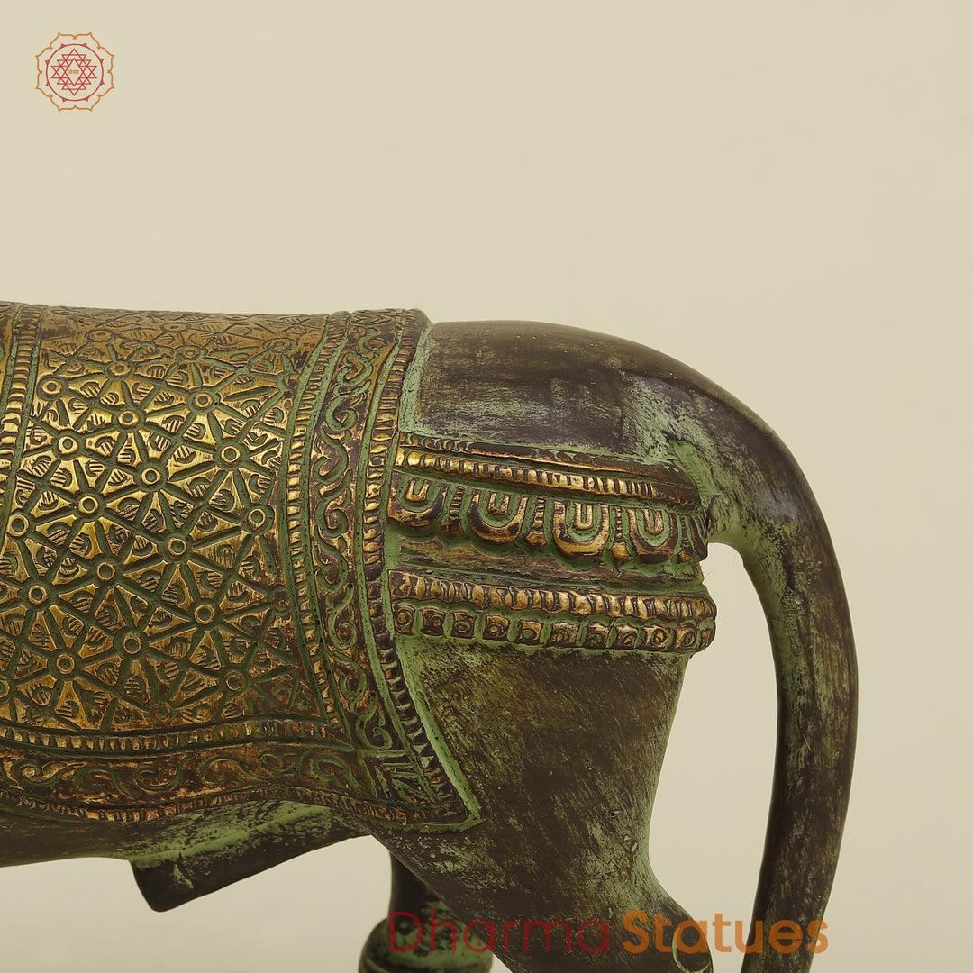 Brass Nandi Standing, Green Patina Finish with Golden Accent, 11"