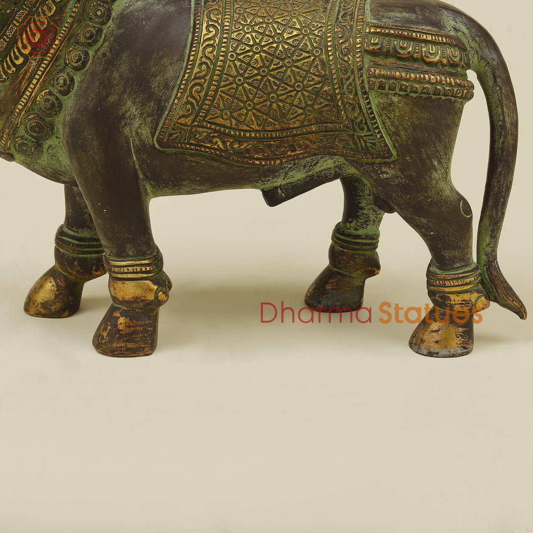 Brass Nandi Standing, Green Patina Finish with Golden Accent, 11"